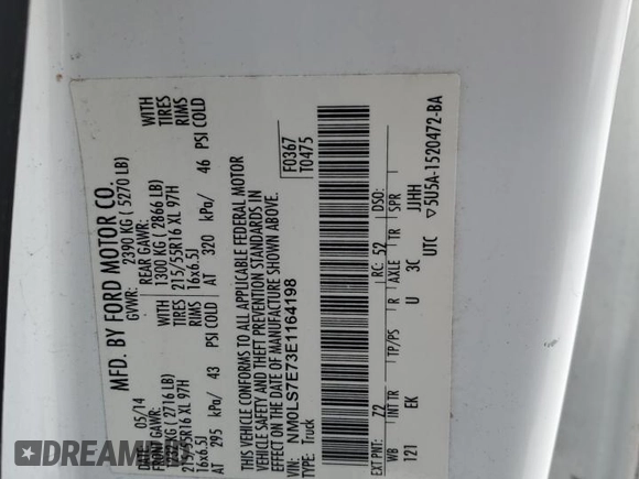 2014 Ford Transit Connect XL с VIN NM0LS7E73E1164198, выставлен на аукционе Copart как лот 59536545 с пробегом Не указан миль и Чистый • Clean title. История ставок и продаж доступна на DreamBid. Изображение 12.