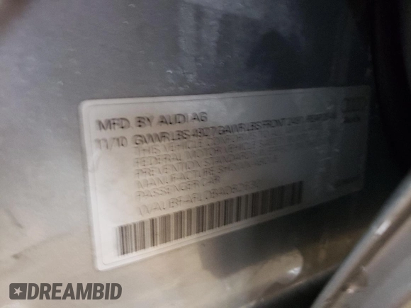 2011 Audi A4 Premium with VIN WAUBFAFL0BA082630, listed as a Copart auction lot 45688645 with 187,452 mi miles and Salvage Title. Bid and sale history available at carsss.com. Image 12.