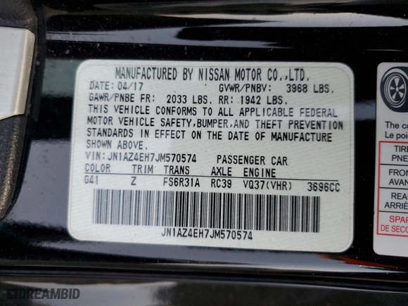 2018 Nissan 370Z Coupe NISMO with VIN JN1AZ4EH7JM570574, listed as a Copart auction lot 78103424 with 0 mi miles and Salvage Title. Bid and sale history available at carsss.com. Image 14.