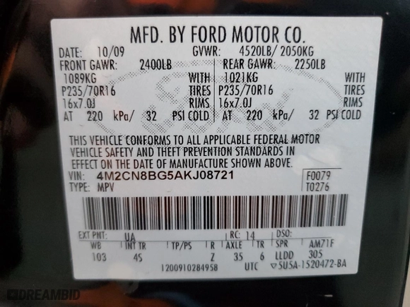 2010 Mercury Mariner with VIN 4M2CN8BG5AKJ08721, listed as a Copart auction lot 78205704 with 160,012 mi miles and Salvage Title. Bid and sale history available at carsss.com. Image 13.