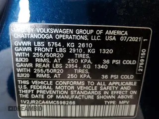 2021 Volkswagen Atlas SE z VIN 1V2JR2CA4MC598266, wystawiony jako Copart lot #54198515 z przebiegiem 72 249 mil mil oraz Szkoda całkowita • Salvage title. Historia ofert i sprzedaży dostępna na DreamBid. Obrazek 13.