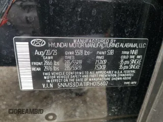 2023 Hyundai Santa Fe Hybrid SEL Premium with VIN 5NMS3DA11PH015602, listed as a Copart auction lot 71403874 with 17,819 mi miles and Salvage Title. Bid and sale history available at carsss.com. Image 12.