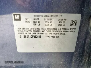 2013 Chevrolet Malibu LS with VIN 1G11B5SA1DF352615, listed as a Copart auction lot 56576615 with 121,609 mi miles and Clean Title. Bid and sale history available at DreamBid. Image 12.