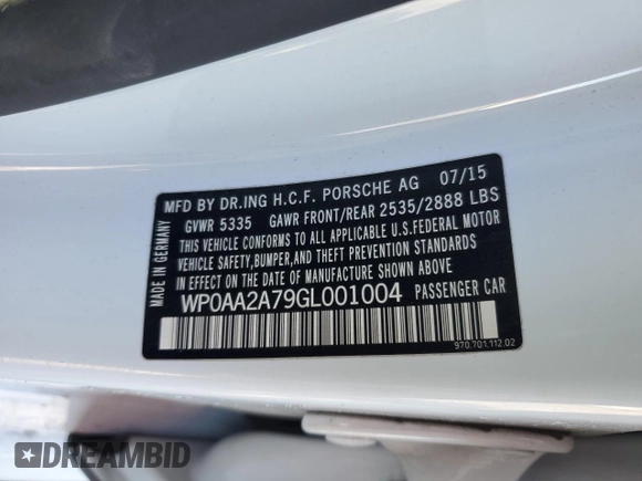 2016 Porsche Panamera 4 с VIN WP0AA2A79GL001004, выставлен на аукционе Copart как лот 42210115 с пробегом 146 466 миль миль и Списание • Salvage title. История ставок и продаж доступна на DreamBid. Изображение 14.