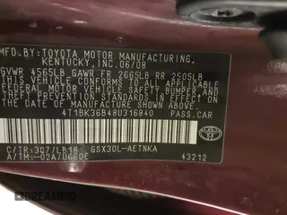2008 Toyota Avalon XL with VIN 4T1BK36B48U316840, listed as a IAAI auction lot 41631377 with 202,094 mi miles. Bid and sale history available at carsss.com. Image 9.