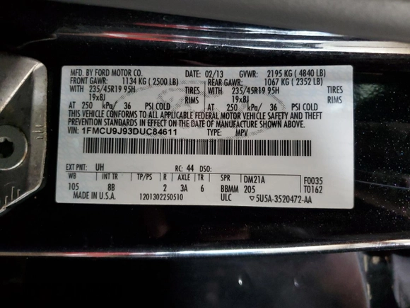 2013 Ford Escape Titanium with VIN 1FMCU9J93DUC84611, listed as a Copart auction lot 59046515 with 126,386 mi miles and Salvage title. Bid and sale history available at DreamBid. Image 14.