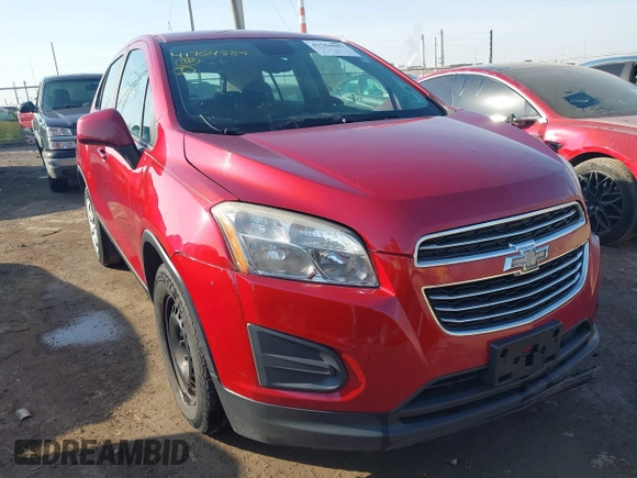 2015 Chevrolet Trax LS with VIN KL7CJKSB5FB061777, listed as a IAAI auction lot 41764889 with 179,410 mi miles. Bid and sale history available at carsss.com. Image 1.
