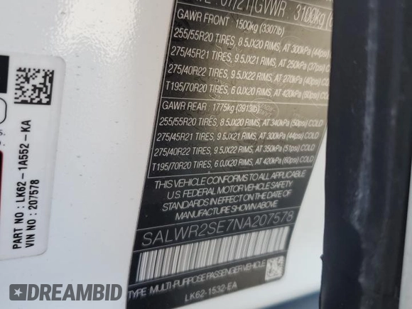2022 Land Rover Range Rover Sport HSE Dynamic z VIN SALWR2SE7NA207578, wystawiony jako Copart lot #52434505 z przebiegiem 33 807 mil mil oraz Szkoda całkowita • Salvage title. Historia ofert i sprzedaży dostępna na DreamBid. Obrazek 16.