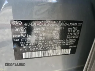 2021 Hyundai Santa Fe SE with VIN 5NMS1DAJ4MH326412, listed as a Copart auction lot 88393845 with 136,114 mi miles and Salvage Title. Bid and sale history available at carsss.com. Image 13.