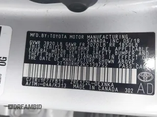 2019 Toyota Corolla L z VIN 2T1BURHE2KC139752, wystawiony jako IAAI lot #41324438 z przebiegiem 45 956 mil mil oraz . Historia ofert i sprzedaży dostępna na DreamBid. Obrazek 9.