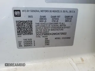 2021 Chevrolet Silverado 1500 Custom with VIN 3GCPWBEK2MG473922, listed as a Copart auction lot 42142875 with Not Provided miles and Salvage Title. Bid and sale history available at DreamBid. Image 12.