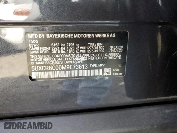2021 BMW X5 xDrive40i with VIN 5UXCR6C00M9E73613, listed as a Copart auction lot 47495273 with 23,692 mi miles and . Bid and sale history available at DreamBid. Image 13.
