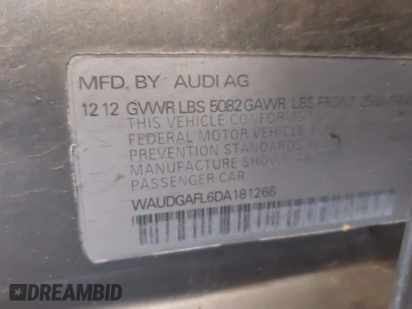 2013 Audi S4 Premium Plus with VIN WAUDGAFL6DA181266, listed as a IAAI auction lot 40836880 with 119,249 mi miles. Bid and sale history available at carsss.com. Image 9.