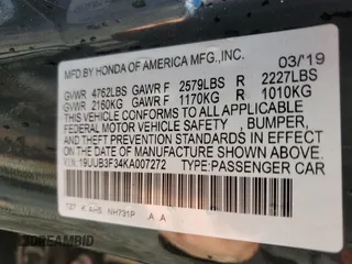 2019 Acura TLX z VIN 19UUB3F34KA007272, wystawiony jako Copart lot #46543825 z przebiegiem 59 464 mil mil oraz Szkody całkowita. Historia ofert i sprzedaży dostępna na DreamBid. Obrazek 13.
