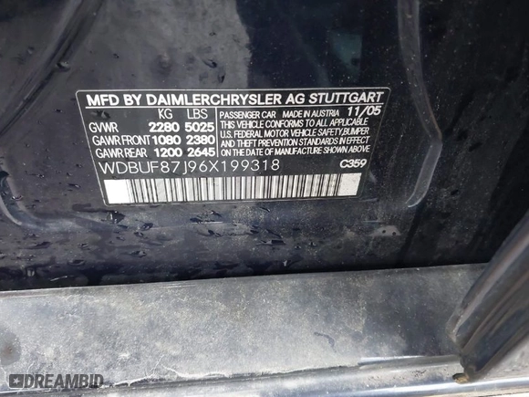 2006 Mercedes-Benz E-Class 3.5L with VIN WDBUF87J96X199318, listed as a IAAI auction lot 41917336 with NaN miles. Bid and sale history available at carsss.com. Image 9.