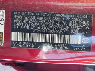 2008 Toyota Prius with VIN JTDKB20U683400897, listed as a IAAI auction lot 42024224 with 175,494 mi miles. Bid and sale history available at carsss.com. Image 9.