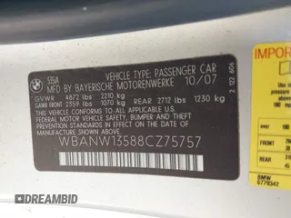 2008 BMW 5 Series 535i with VIN WBANW13588CZ75757, listed as a IAAI auction lot 41759107 with Not Provided miles and . Bid and sale history available at carsss.com. Image 9.