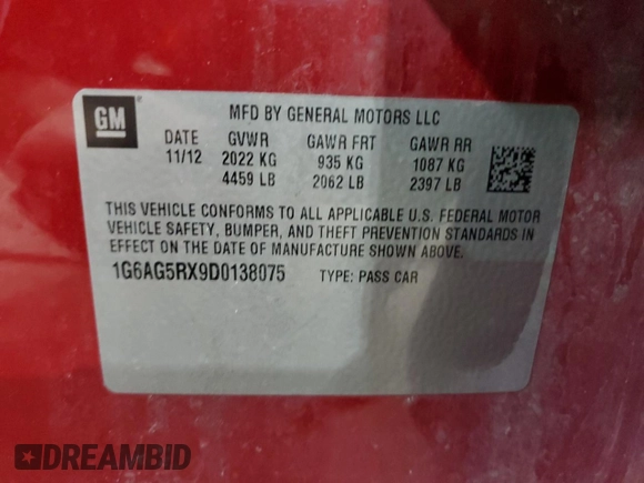 2013 Cadillac ATS z VIN 1G6AG5RX9D0138075, wystawiony jako Copart lot #51969215 z przebiegiem 160 865 mil mil oraz Czysty tytuł • Clean title. Historia ofert i sprzedaży dostępna na DreamBid. Obrazek 12.