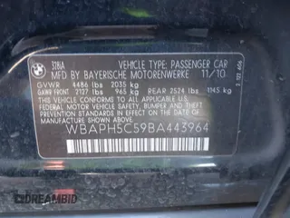 2011 BMW 3 Series 328i with VIN WBAPH5C59BA443964, listed as a IAAI auction lot 42294192 with Not provided miles and . Bid and sale history available at DreamBid. Image 9.