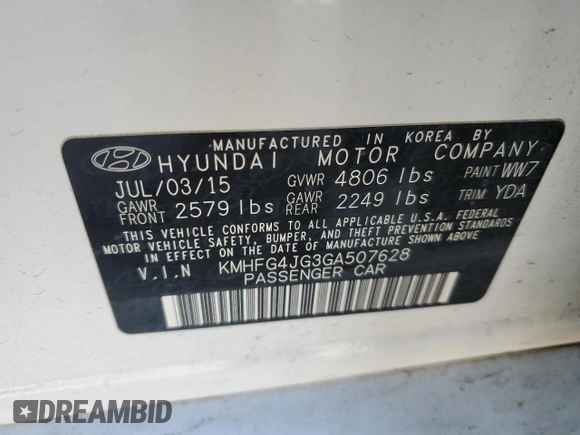 2016 Hyundai Azera z VIN KMHFG4JG3GA507628, wystawiony jako Copart lot #50643975 z przebiegiem 108 458 mil mil oraz Szkoda całkowita • Salvage title. Historia ofert i sprzedaży dostępna na DreamBid. Obrazek 14.