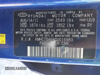 2012 Hyundai Accent GS z VIN KMHCT5AE6CU016983, wystawiony jako IAAI lot #41811208 z przebiegiem 129 152 mil mil oraz . Historia ofert i sprzedaży dostępna na DreamBid. Obrazek 9.