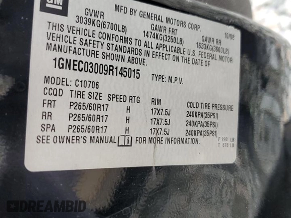 2009 Chevrolet Tahoe Police with VIN 1GNEC03009R145015, listed as a Copart auction lot 80051704 with 163,224 mi miles and Salvage title. Bid and sale history available at DreamBid. Image 13.