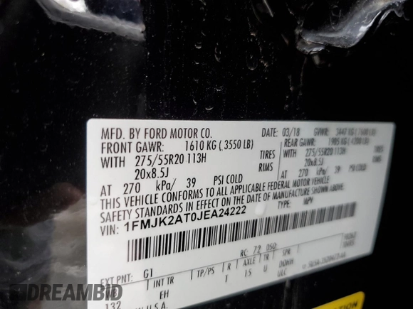 2018 Ford Expedition Max Limited with VIN 1FMJK2AT0JEA24222, listed as a Copart auction lot 47488805 with 126,627 mi miles and Salvage title. Bid and sale history available at DreamBid. Image 14.