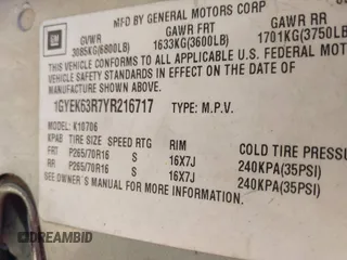 2000 Cadillac Escalade with VIN 1GYEK63R7YR216717, listed as a IAAI auction lot 40438885 with 223,033 mi miles and . Bid and sale history available at DreamBid. Image 9.