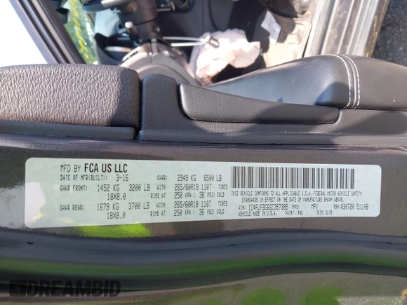 2016 Jeep Grand Cherokee Limited with VIN 1C4RJFBG6GC357385, listed as a IAAI auction lot 42611997 with 148,177 mi miles and . Bid and sale history available at DreamBid. Image 9.