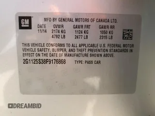 2015 Chevrolet Impala LT z VIN 2G1125S38F9176868, wystawiony jako Copart lot #56656935 z przebiegiem Nie podano mil oraz Szkoda całkowita • Salvage title. Historia ofert i sprzedaży dostępna na DreamBid. Obrazek 12.