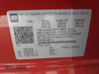 2021 Chevrolet Blazer LT z VIN 3GNKBHRS0MS559804, wystawiony jako IAAI lot #41684430 z przebiegiem 61 468 mil mil oraz . Historia ofert i sprzedaży dostępna na DreamBid. Obrazek 9.