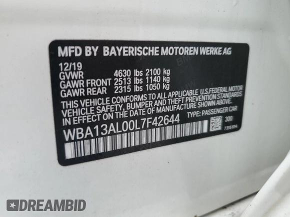 2020 BMW 2 Series M235i xDrive with VIN WBA13AL00L7F42644, listed as a Copart auction lot 47357165 with 32,863 mi miles and Salvage Title. Bid and sale history available at carsss.com. Image 13.