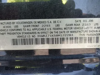 2008 Volkswagen Jetta SE with VIN 3VWRZ71K58M122283, listed as a IAAI auction lot 42466049 with 83,252 mi miles and . Bid and sale history available at DreamBid. Image 9.