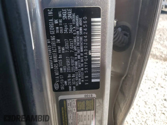 2018 Kia Sorento L with VIN 5XYPG4A30JG424560, listed as a Copart auction lot 48586195 with Not Provided miles and Salvage Title. Bid and sale history available at carsss.com. Image 12.
