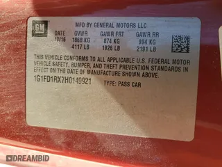 2017 Chevrolet Camaro 2LT with VIN 1G1FD1RX7H0149921, listed as a Copart auction lot 86918884 with 148,076 mi miles and Salvage Title. Bid and sale history available at carsss.com. Image 14.
