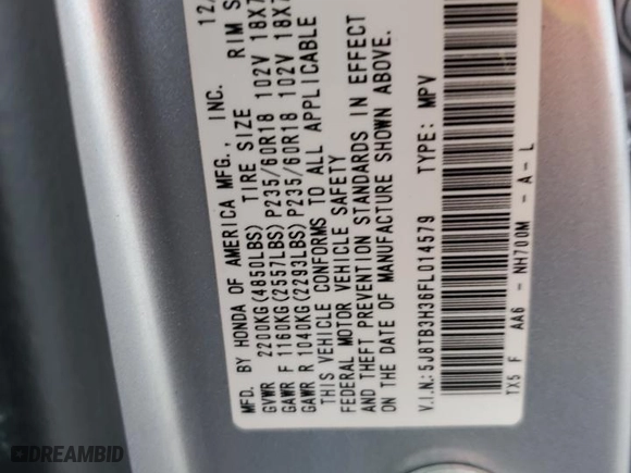 2015 Acura RDX with VIN 5J8TB3H36FL014579, listed as a Copart auction lot 50293395 with 0 mi miles and Salvage Title. Bid and sale history available at carsss.com. Image 13.