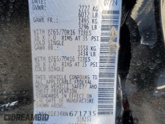 2024 Nissan Frontier SV z VIN 1N6ED1EJ4RN671735, wystawiony jako Copart lot #46666965 z przebiegiem 3 132 mil mil oraz Szkoda całkowita • Salvage title. Historia ofert i sprzedaży dostępna na DreamBid. Obrazek 12.