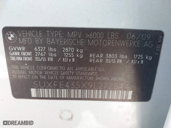 2009 BMW X5 30i with VIN 5UXFE435X9L272544, listed as a IAAI auction lot 42017376 with 118,793 mi miles. Bid and sale history available at carsss.com. Image 9.