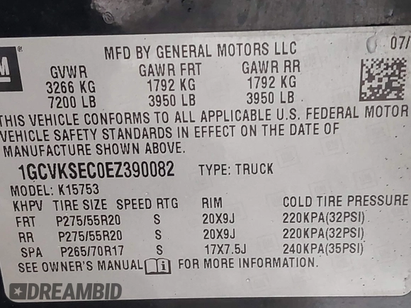 2014 Chevrolet Silverado 1500 LTZ with VIN 1GCVKSEC0EZ390082, listed as a IAAI auction lot 41595196 with 161,349 mi miles and . Bid and sale history available at DreamBid. Image 9.
