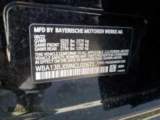 2022 BMW 5 Series 530i xDrive с VIN WBA13BJ09NCL02671, выставлен на аукционе Copart как лот 55834425 с пробегом 15 356 миль миль и Списание • Salvage title. История ставок и продаж доступна на DreamBid. Изображение 12.
