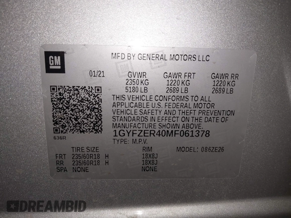 2021 Cadillac XT4 FWD Sport with VIN 1GYFZER40MF061378, listed as a IAAI auction lot 41744219 with 33,750 mi miles and . Bid and sale history available at DreamBid. Image 9.