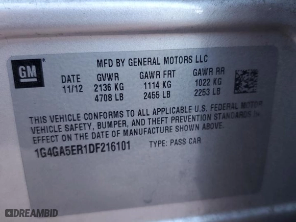 2013 Buick LaCrosse with VIN 1G4GA5ER1DF216101, listed as a Copart auction lot 83749274 with 75,213 mi miles and Salvage Title. Bid and sale history available at carsss.com. Image 13.