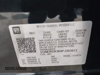 2023 Chevrolet Traverse LT Cloth z VIN 1GNERGKW4PJ303672, wystawiony jako IAAI lot #42162184 z przebiegiem 35 685 mil mil oraz . Historia ofert i sprzedaży dostępna na DreamBid. Obrazek 9.