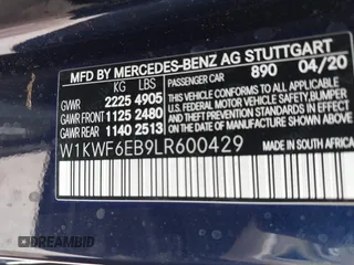 2020 Mercedes-Benz C 43 AMG with VIN W1KWF6EB9LR600429, listed as a IAAI auction lot 38855677 with Not Provided miles and . Bid and sale history available at carsss.com. Image 9.