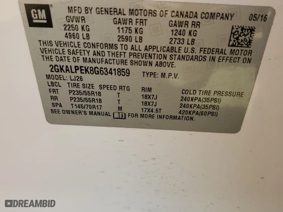 2016 GMC Terrain SLT with VIN 2GKALPEK8G6341859, listed as a Copart auction lot 48251135 with 146,971 mi miles and Salvage Title. Bid and sale history available at carsss.com. Image 15.