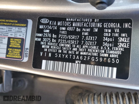 2015 Kia Sorento LX with VIN 5XYKT3A62FG598650, listed as a Copart auction lot 49699295 with 52,988 mi miles and Salvage Title. Bid and sale history available at carsss.com. Image 13.