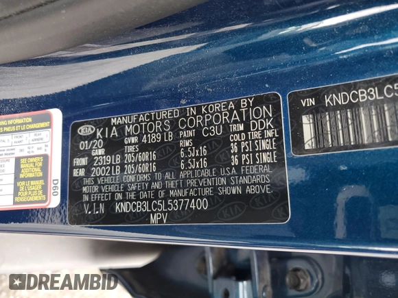 2020 Kia Niro LXS with VIN KNDCB3LC5L5377400, listed as a Copart auction lot 49432945 with 44,265 mi miles and Salvage Title. Bid and sale history available at carsss.com. Image 14.