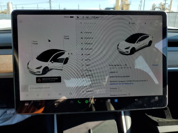 2020 Tesla Model 3 Standard Range Plus with VIN 5YJ3E1EA4LF803986, listed as a Copart auction lot 45395045 with 95,624 mi miles and Salvage Title. Bid and sale history available at carsss.com. Image 9.