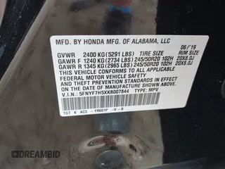 2019 Honda Passport EX-L z VIN 5FNYF7H5XKB007844, wystawiony jako IAAI lot #42123646 z przebiegiem 111 353 mil mil oraz . Historia ofert i sprzedaży dostępna na DreamBid. Obrazek 9.