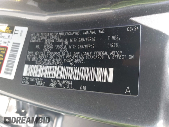 2024 Toyota Highlander LE z VIN 5TDKDRBH6RS552634, wystawiony jako IAAI lot #42086919 z przebiegiem 12 606 mil mil oraz . Historia ofert i sprzedaży dostępna na DreamBid. Obrazek 9.